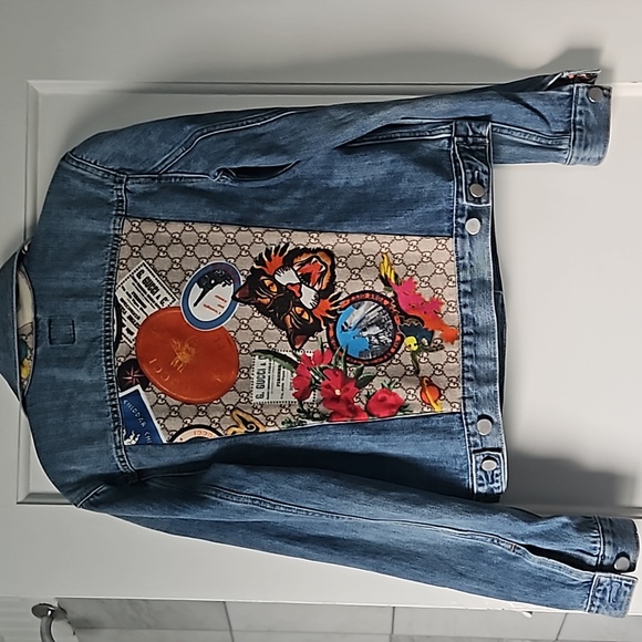 Small Revivify Demin Jacket with Gucci Scarf details - Picture 1 of 6